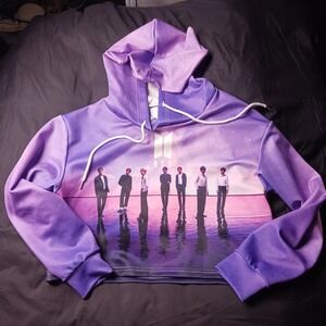 BTS Army 2020 3D Pullover crop Hoodie Sweater Med Purple Long Sleeve K Pop NWOT